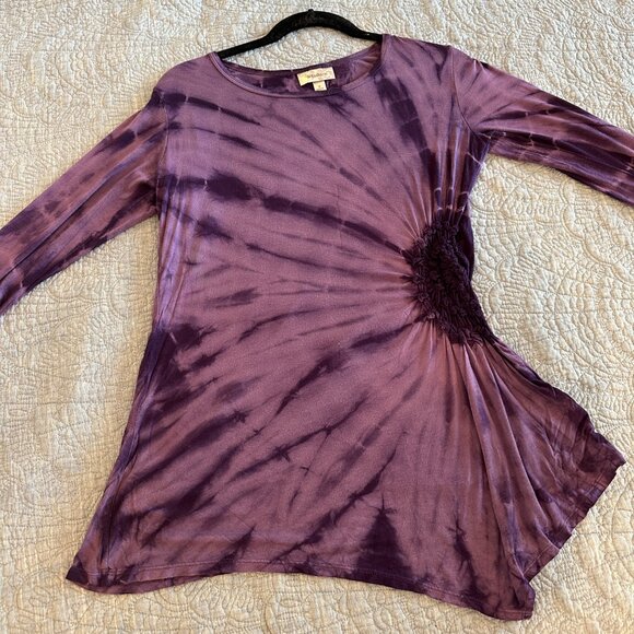 Women's Purple Tie-Dye 3/4 Sleeve Side Ruched Top Size Sm - Picture 8 of 8